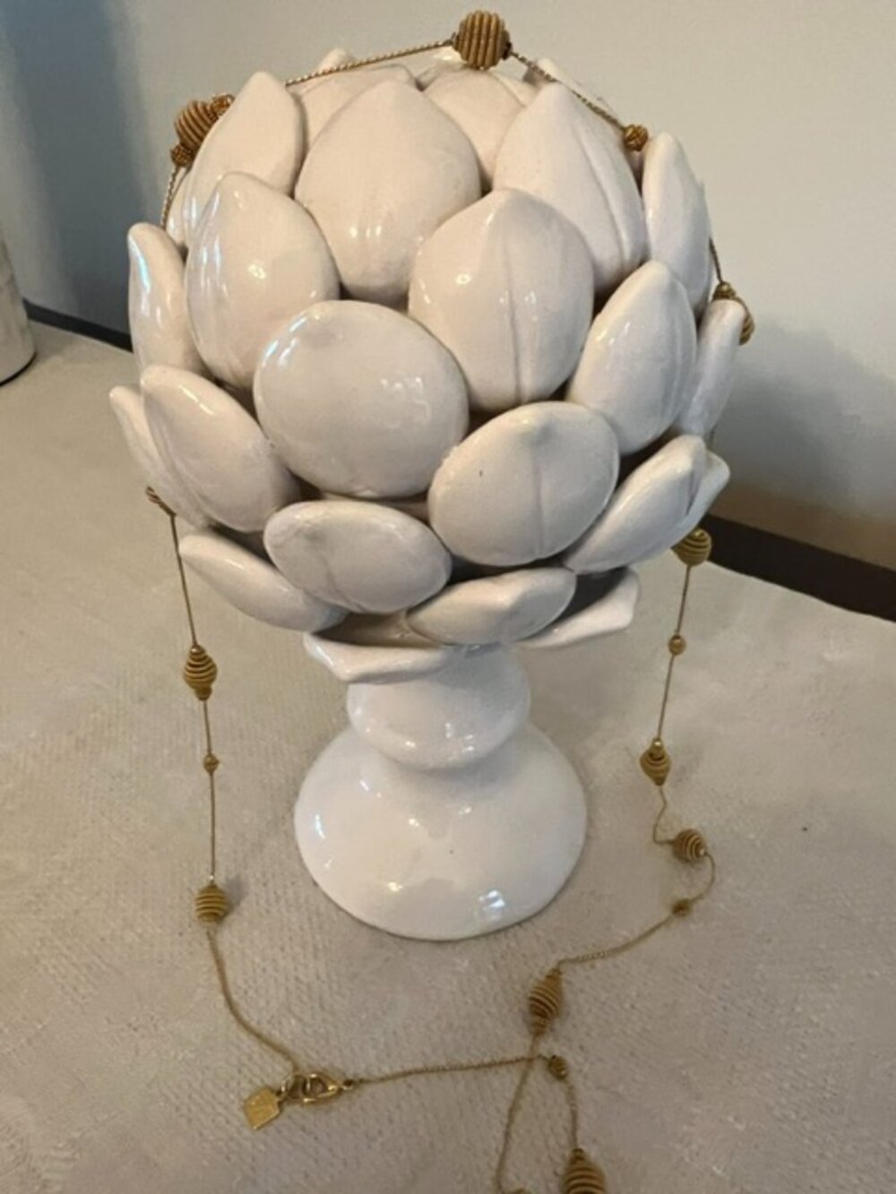 VTG Anne Klein Necklace Long Gold Tone Beads Beehive Balls Design Perfect Cond.